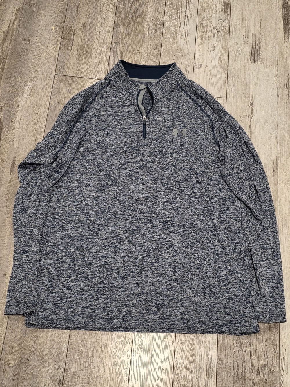 (L) Men's Under Armour Heat Gear Quarter Zip Stretch Hazy Blue Running Shirt